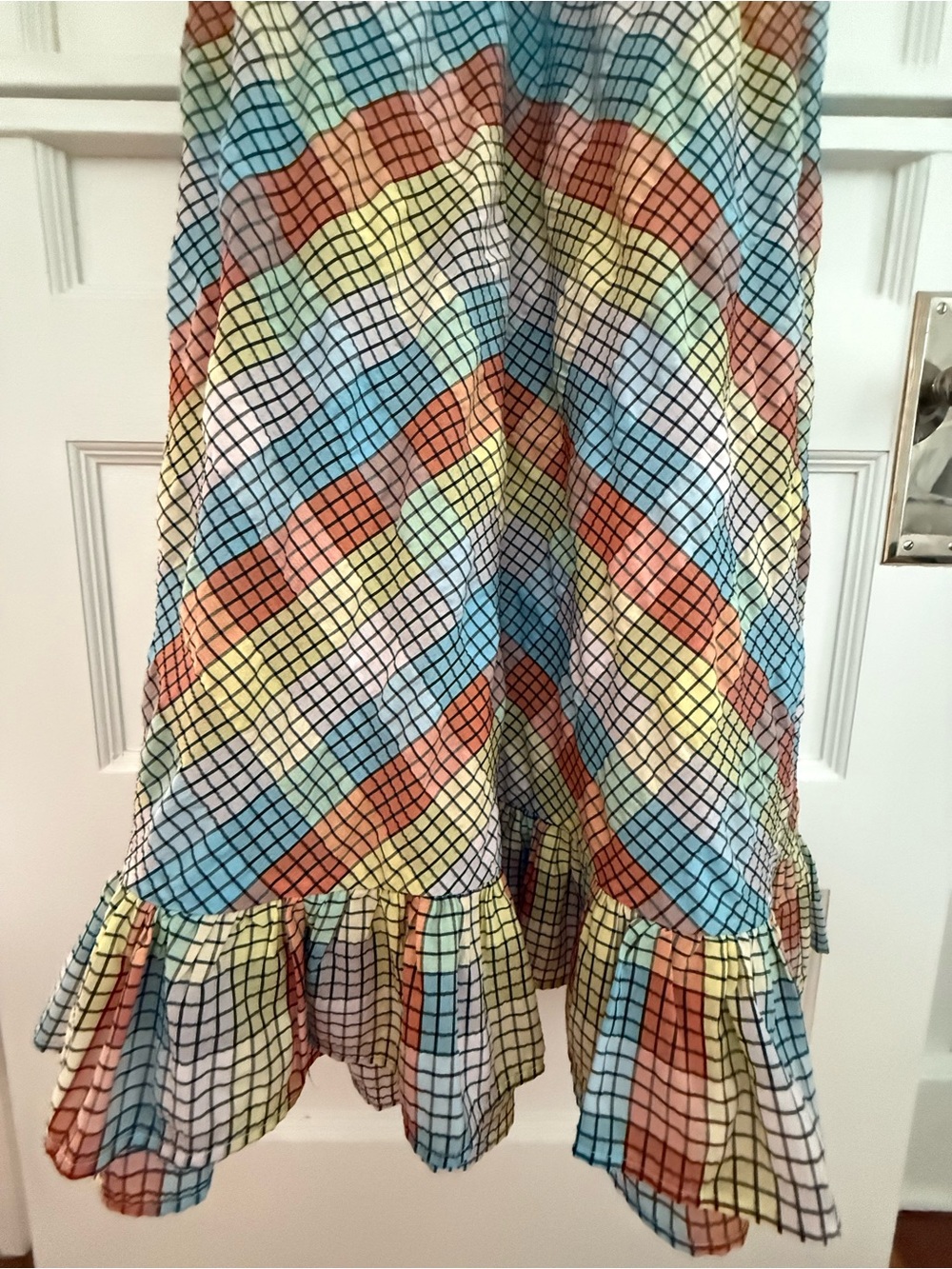 Smocked Multicolor Maxi Dress - Blue, Coral & Yellow - Picture 3 of 5